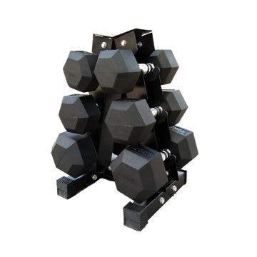 Hex Dumbbell Set 3 Pairs (2.5kg-15kg) - Rubber-Coated Weights with Optional Vertical 3 Tier Rack for UK Home Gym