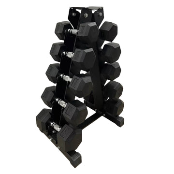 Hex Dumbbell Set 5 Pairs (2.5kg-25kg) - Rubber-Coated Cast Iron with Optional 5 Tier Rack for UK Home Gym Training