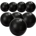Set of black exercise balls with weight markings on a white background