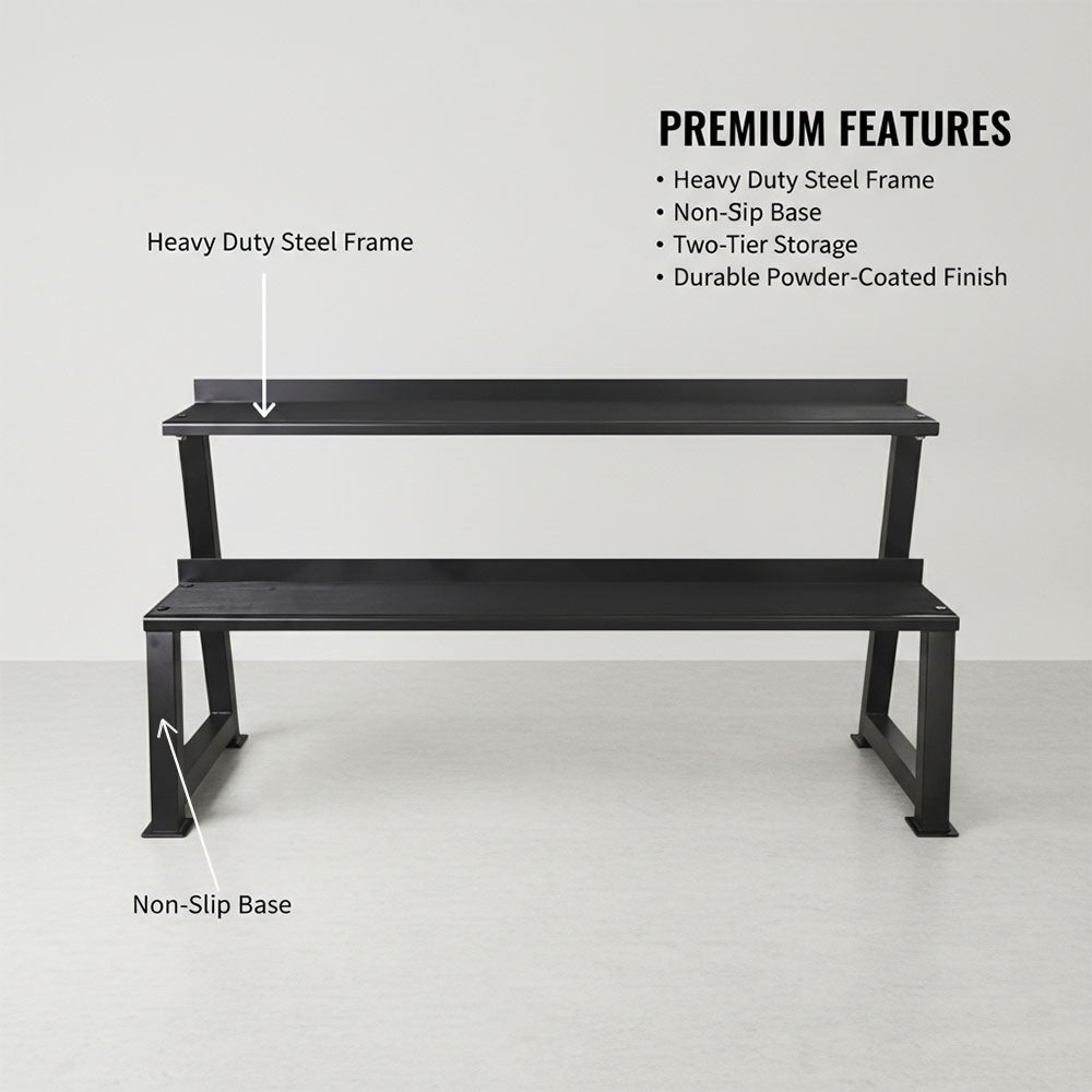 2-Tier Kettlebell Storage Rack, Heavy-Duty Steel Weight Rack with Anti-Slip Mats