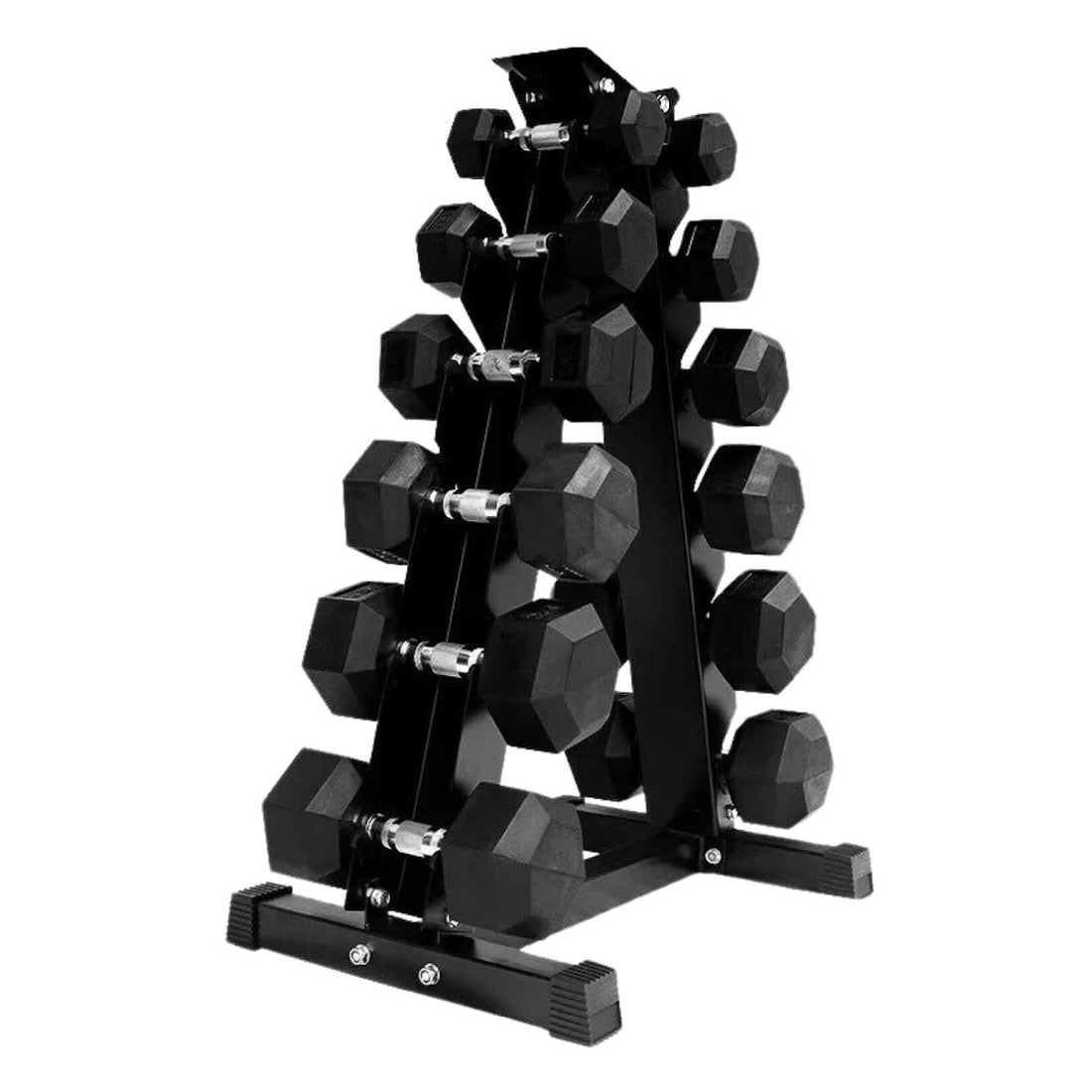Hex Dumbbell Set 6 Pairs (2.5kg-30kg) - Rubber-Coated Anti-Roll Weights with Optional 6 Tier Rack UK Home Gym