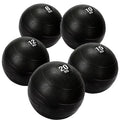 Set of black exercise balls with weight markings on a white background