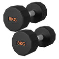 Pair of black 8KG dumbbells on a white background