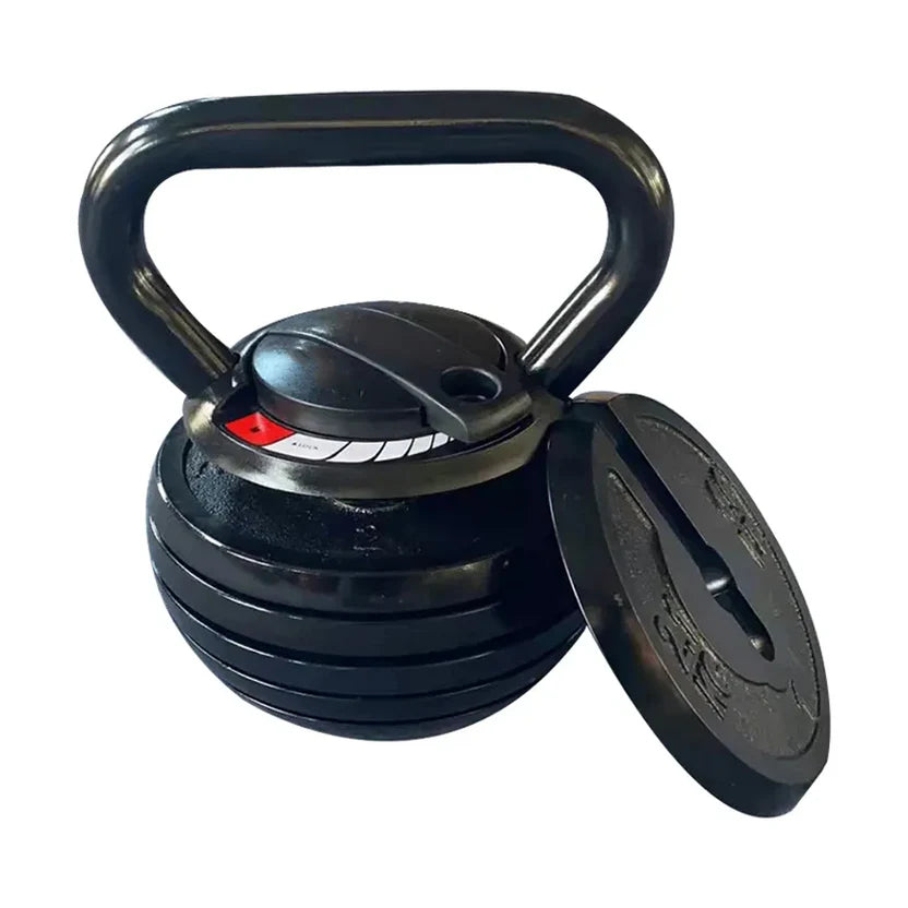 Black adjustable kettlebell on a white background