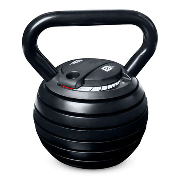 Black adjustable kettlebell on a white background