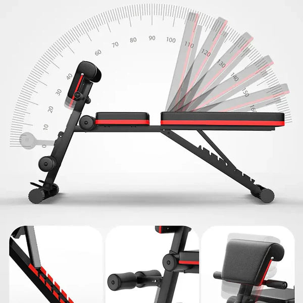 Adjustable weight bench with digital display on a white background