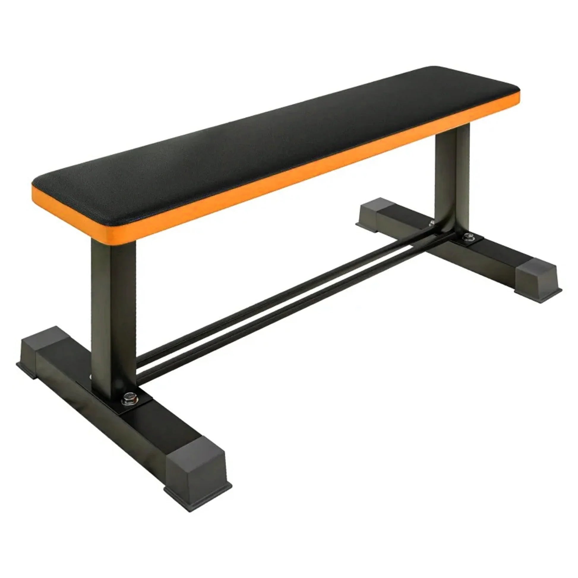 Black and orange weight bench on a white background