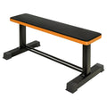 Black and orange weight bench on a white background