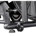 Close-up of a mechanical component with a fan and chain on a white background