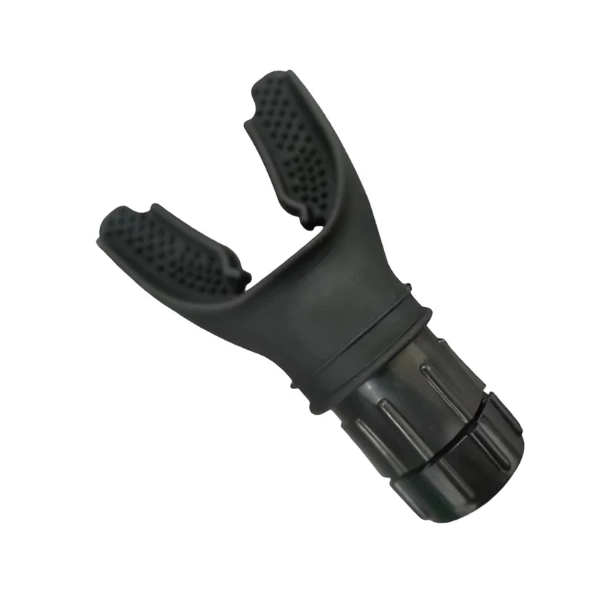 Two black and white plastic nozzles on a white background