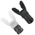 Two black and white plastic nozzles on a white background