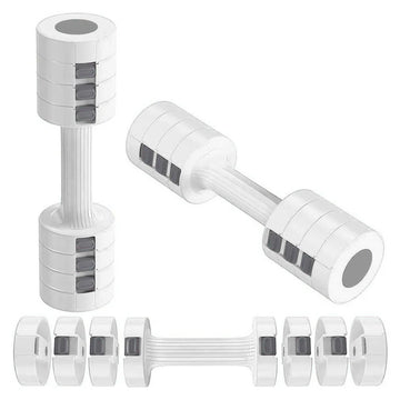 Set of adjustable dumbbells on a white background