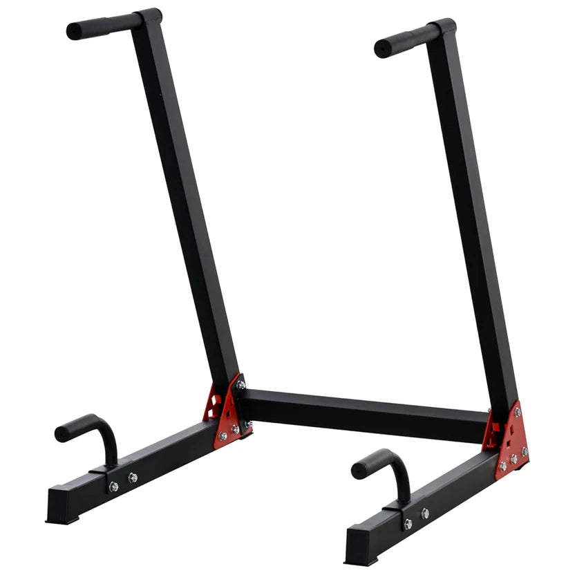 Black pull-up bar with red accents on a white background