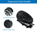 Black weight plate set with ergonomic grip handle, industrial grade steel, and powder-coated finish on a white background.