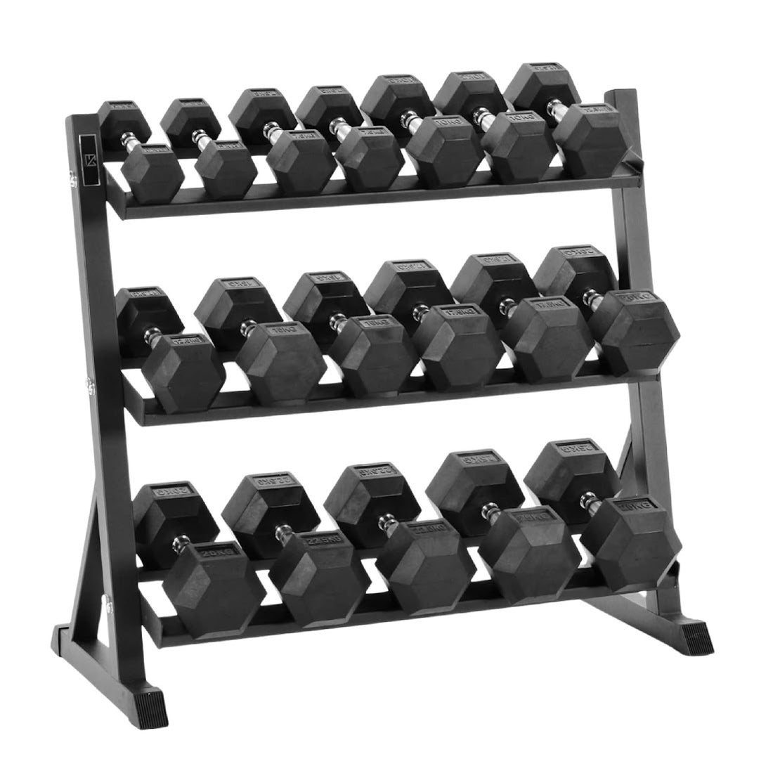Hex Dumbbell Set 11 Pairs (2.5kg-30kg) - Rubber-Coated Anti-Roll with Optional 3 Layer Rack for UK Home Gym Training