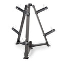 Black metal weight rack on a white background