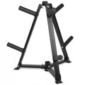 Black metal weight rack on a white background