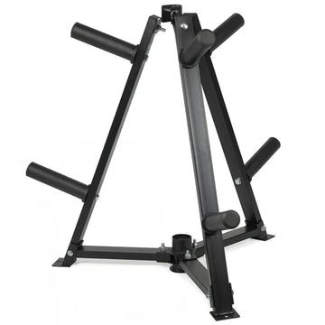 Black metal weight rack on a white background