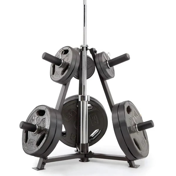 Black metal weight rack on a white background