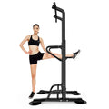 Woman using a black pull-up bar on a white background