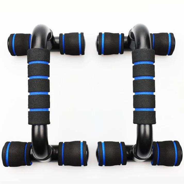 Black and blue hand grippers on a white background