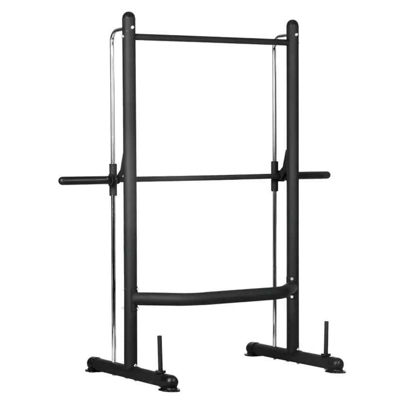 Black weightlifting rack on a white background