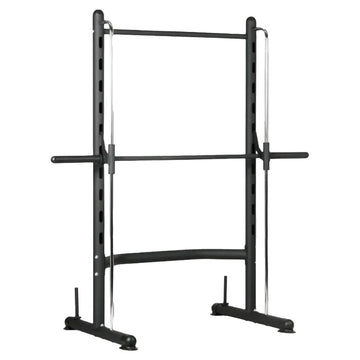 Black weightlifting rack on a white background