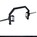 Gym barbell with weight plates on a white background
