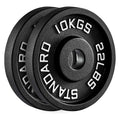 Pair of black weight plates with 'Standox' branding on a white background