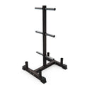 Black metal squat rack on a white background
